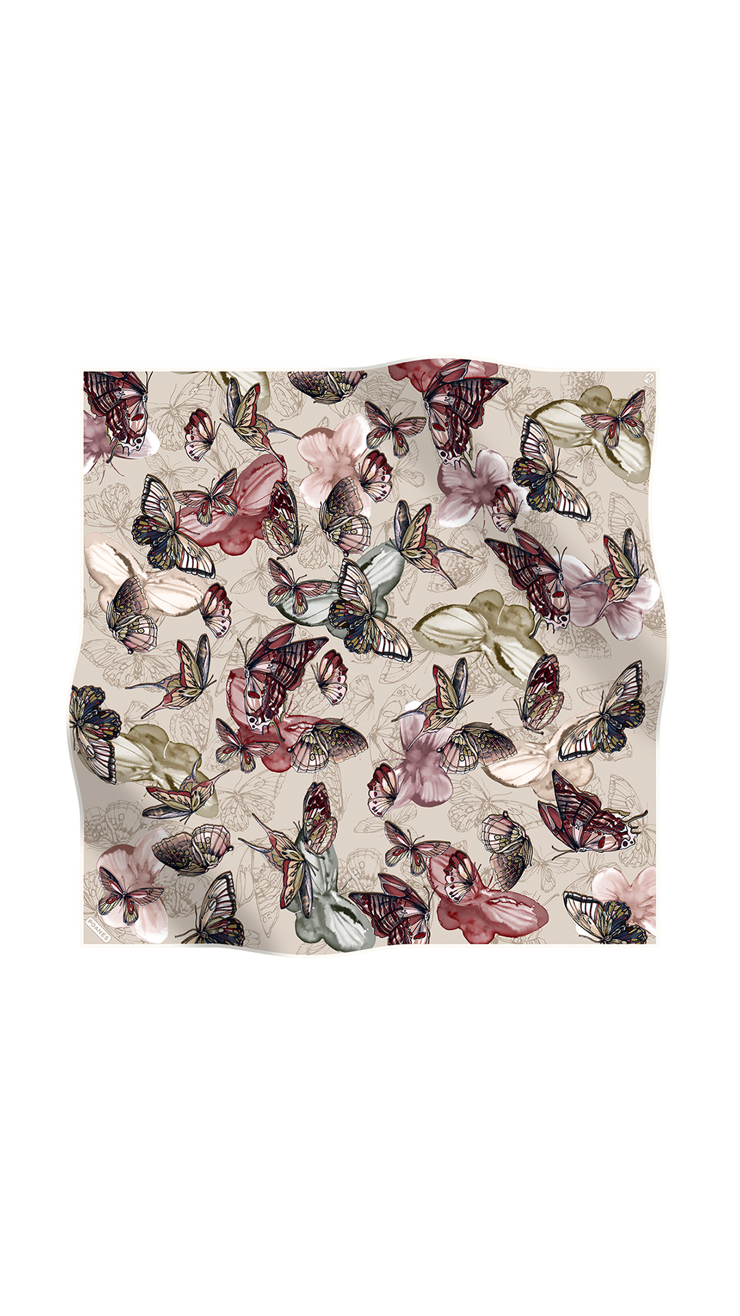 Kelebek Desenli Twill İpek Eşarp