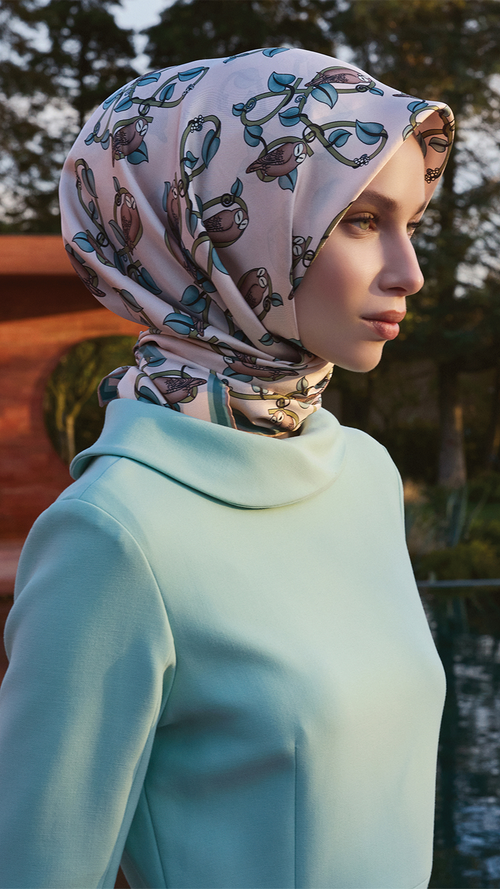 Baykuş Desenli Twill İpek Eşarp