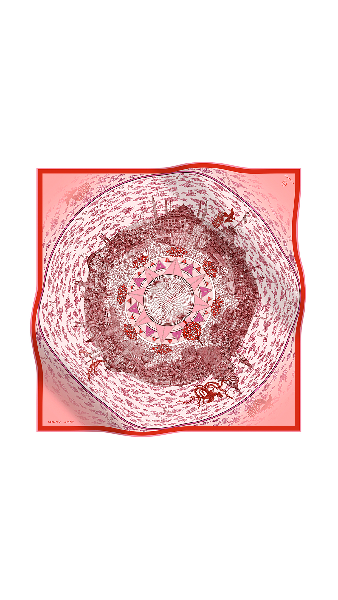 İstanbul Desenli Twill İpek Eşarp