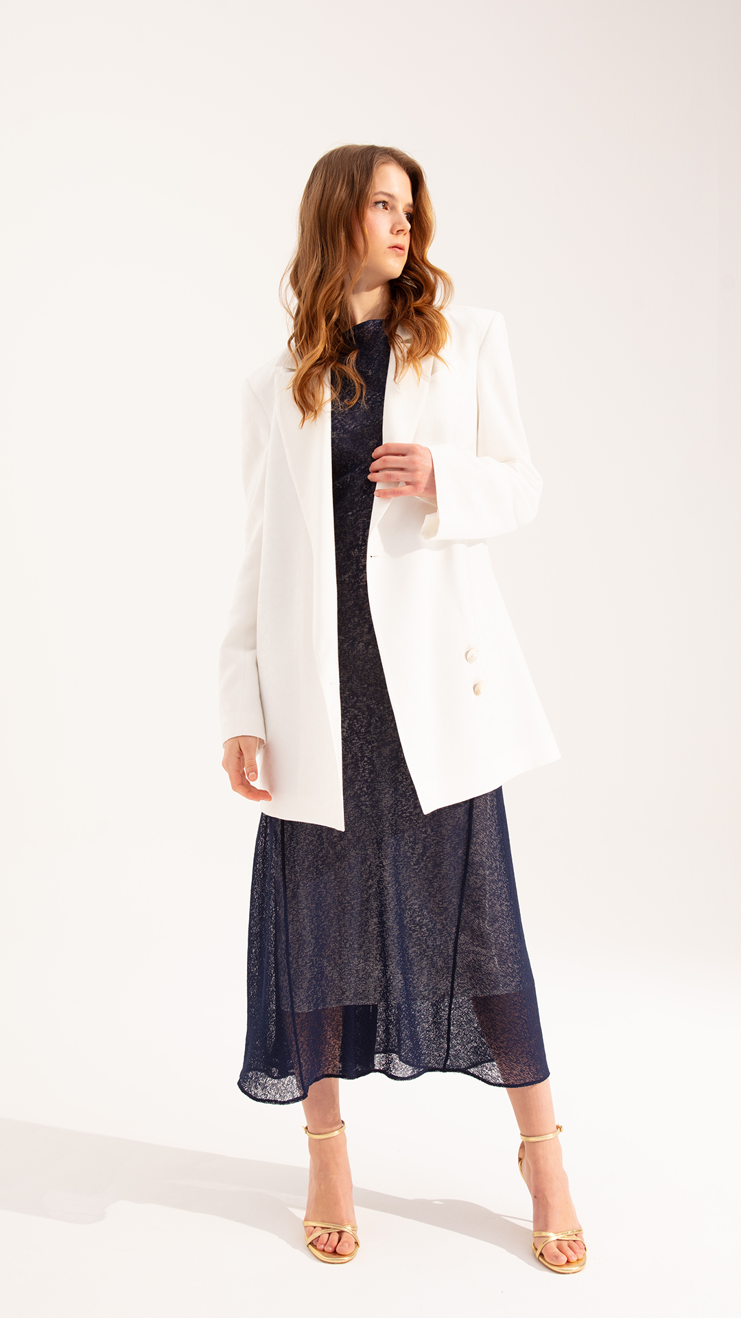 Nacre Beyaz Blazer Ceket Elbise