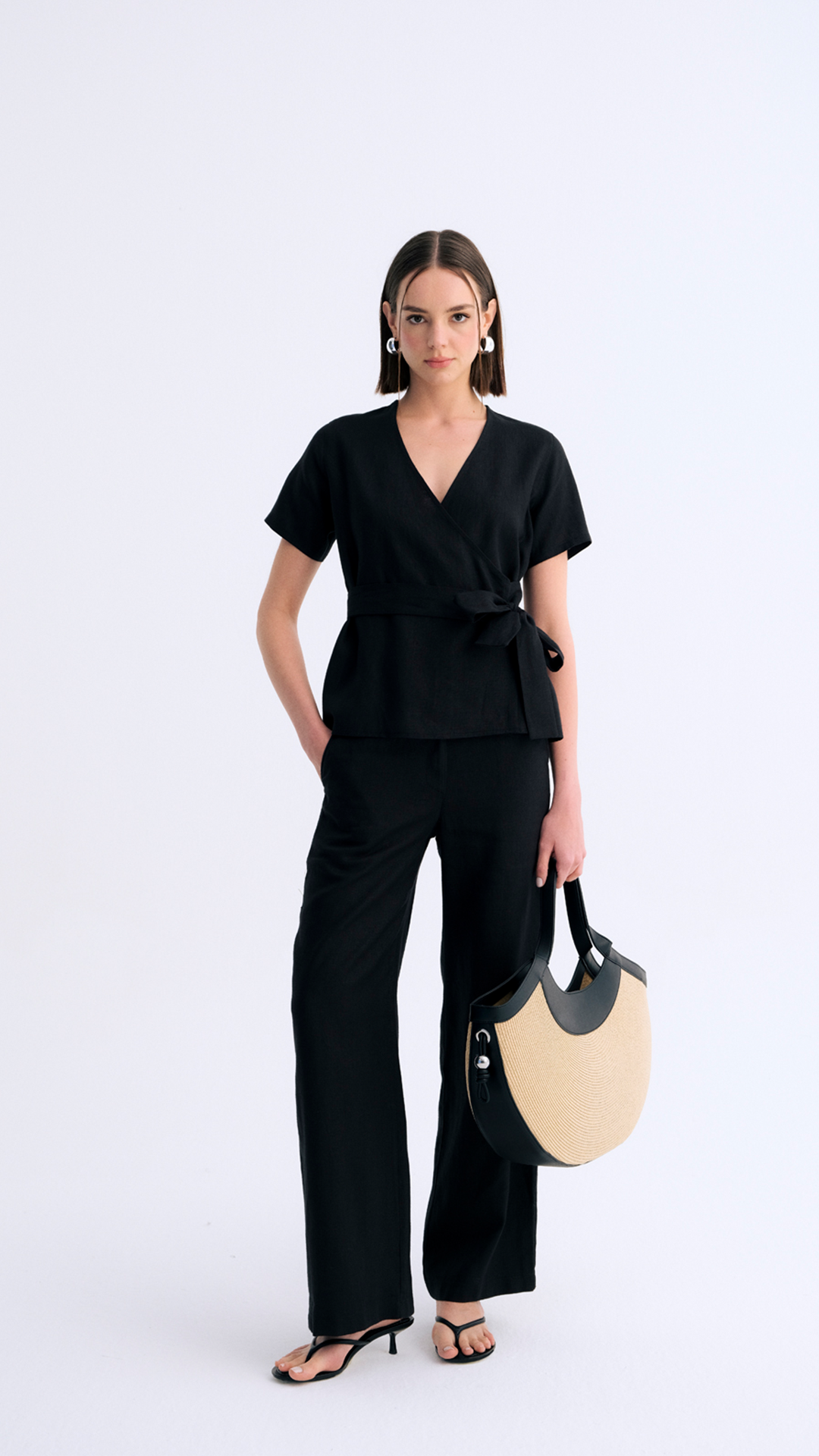 Soft Drape Bol Paça Klasik Keten Pantolon