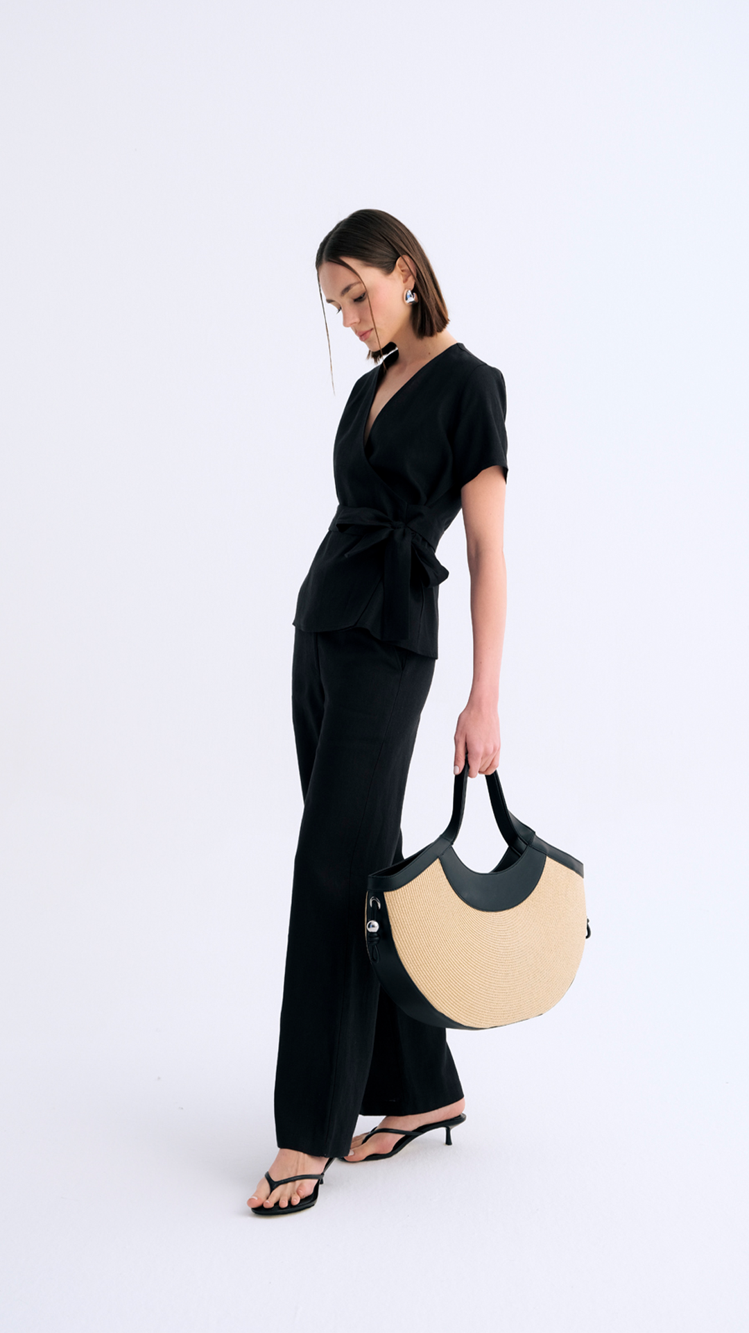 Soft Drape Bol Paça Klasik Keten Pantolon