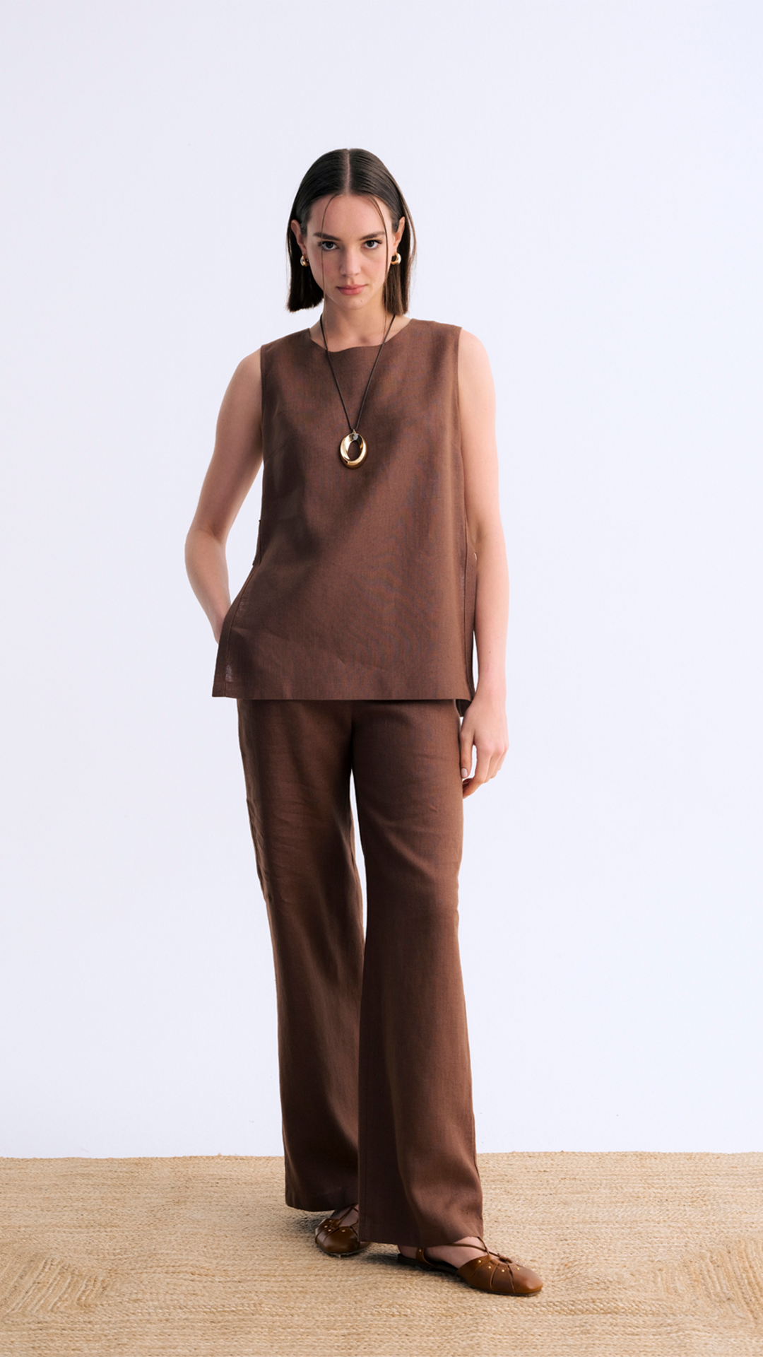 Soft Drape Bol Paça Klasik Keten Pantolon