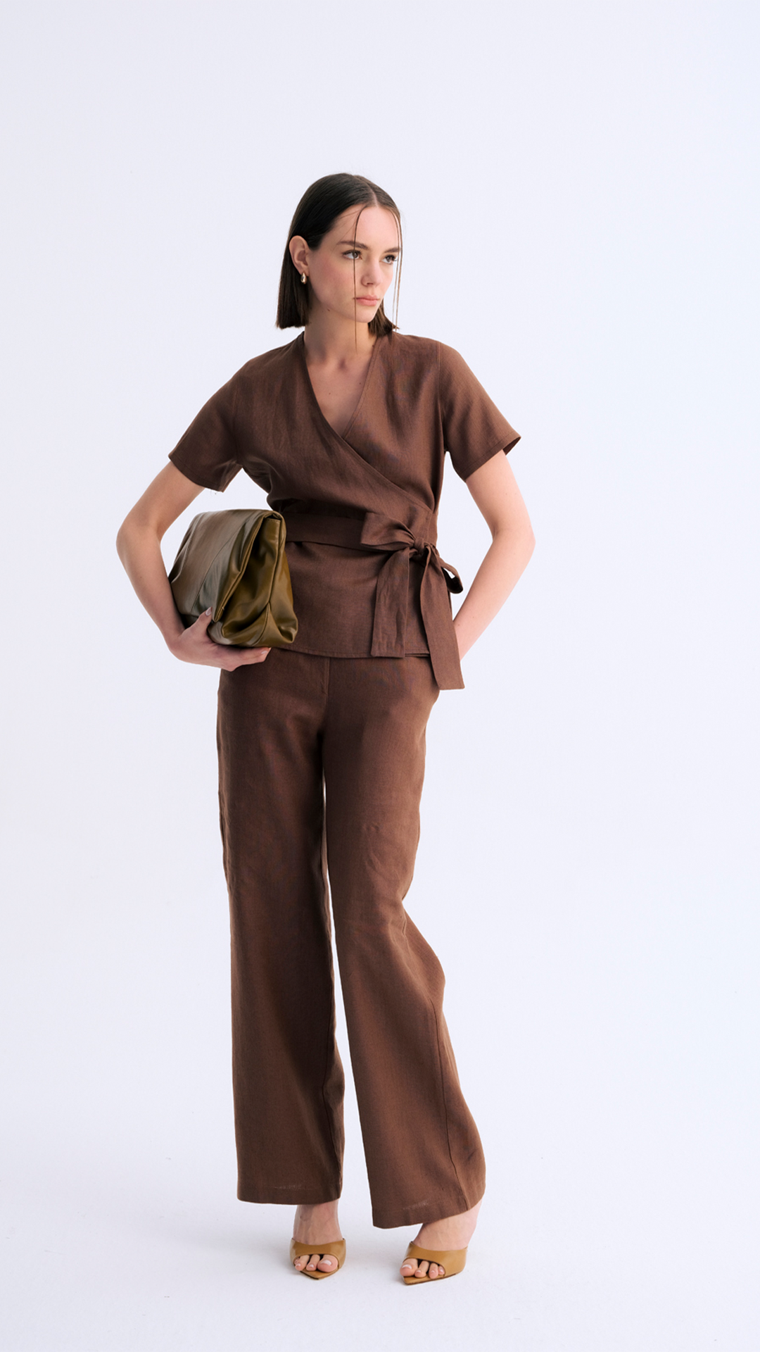 Soft Drape Bol Paça Klasik Keten Pantolon