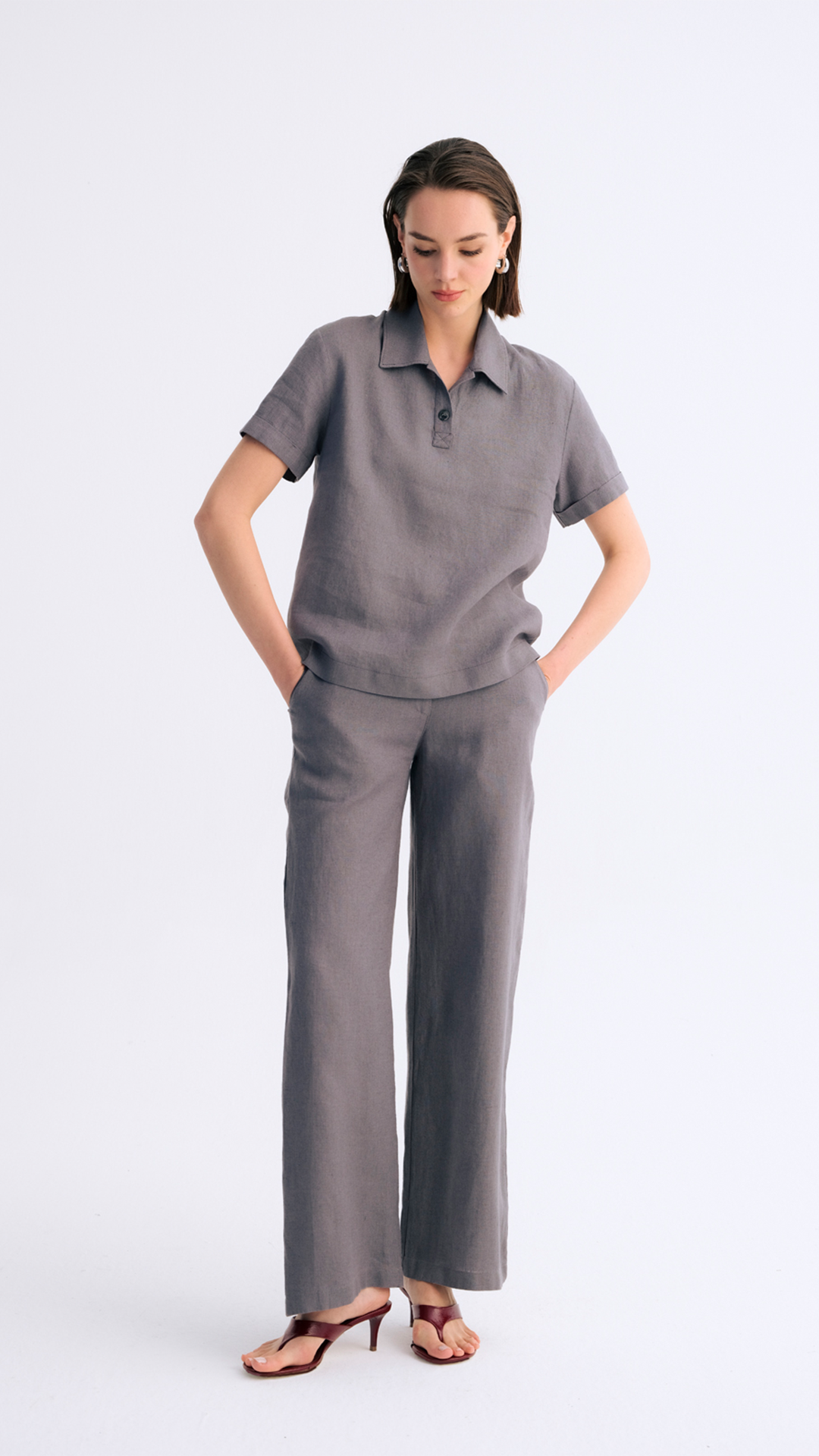 Soft Drape Bol Paça Klasik Keten Pantolon