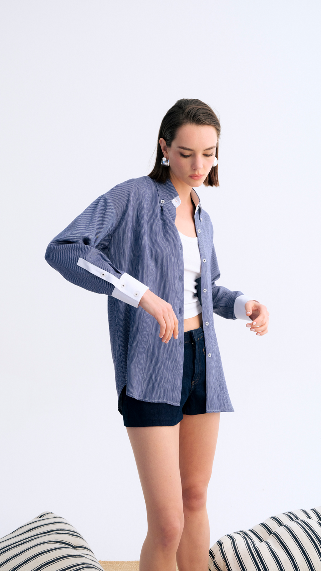 Bold Cuff Çizgili Poplin Gömlek