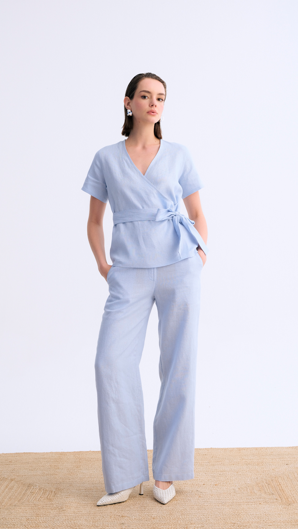 Soft Drape Bol Paça Klasik Keten Pantolon