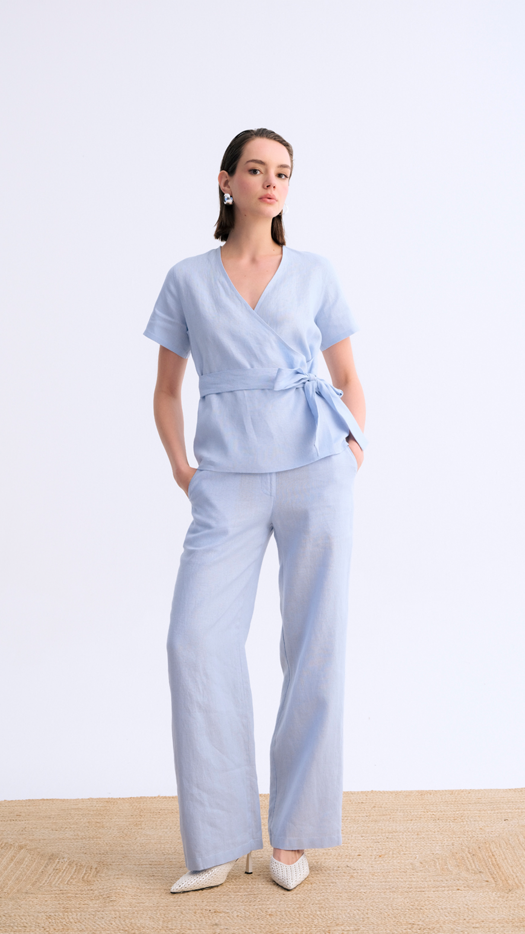 Soft Drape Bol Paça Klasik Keten Pantolon
