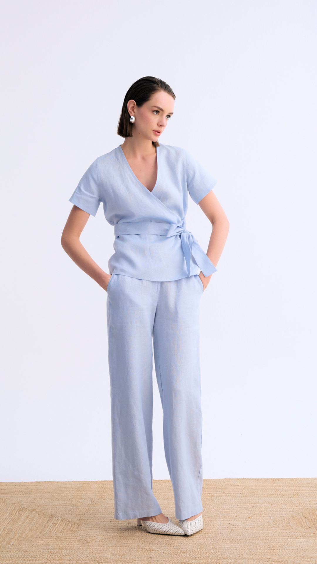 Soft Drape Bol Paça Klasik Keten Pantolon